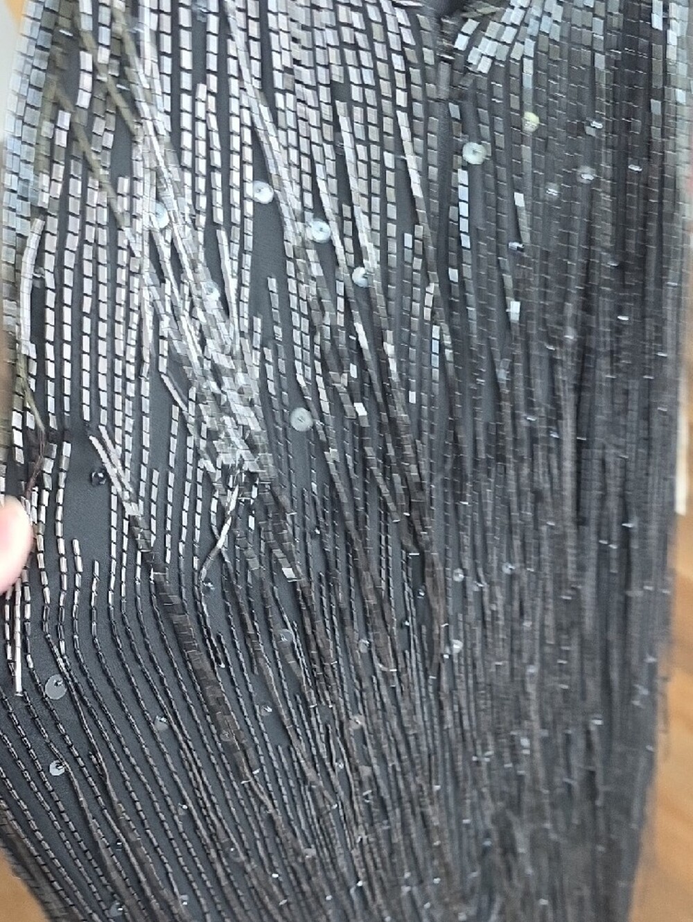 Black Beaded And Sequined Fringe Evening Dress with Crisscross Straps - Picture 6 of 10